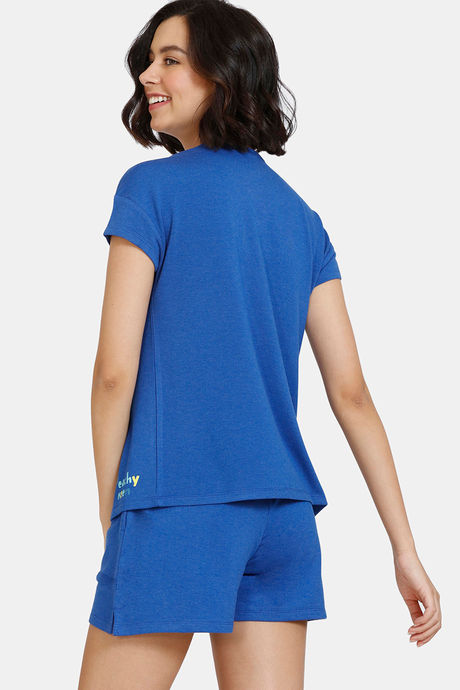 Zivame Lounge Knit Poly Lounge Set - Lil Boy Blue — image 3